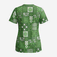 Vintage Hawaiian Quilting Patterns Scrub Top Green Style Tribal Fabric Patchwork - Polynesian Pride