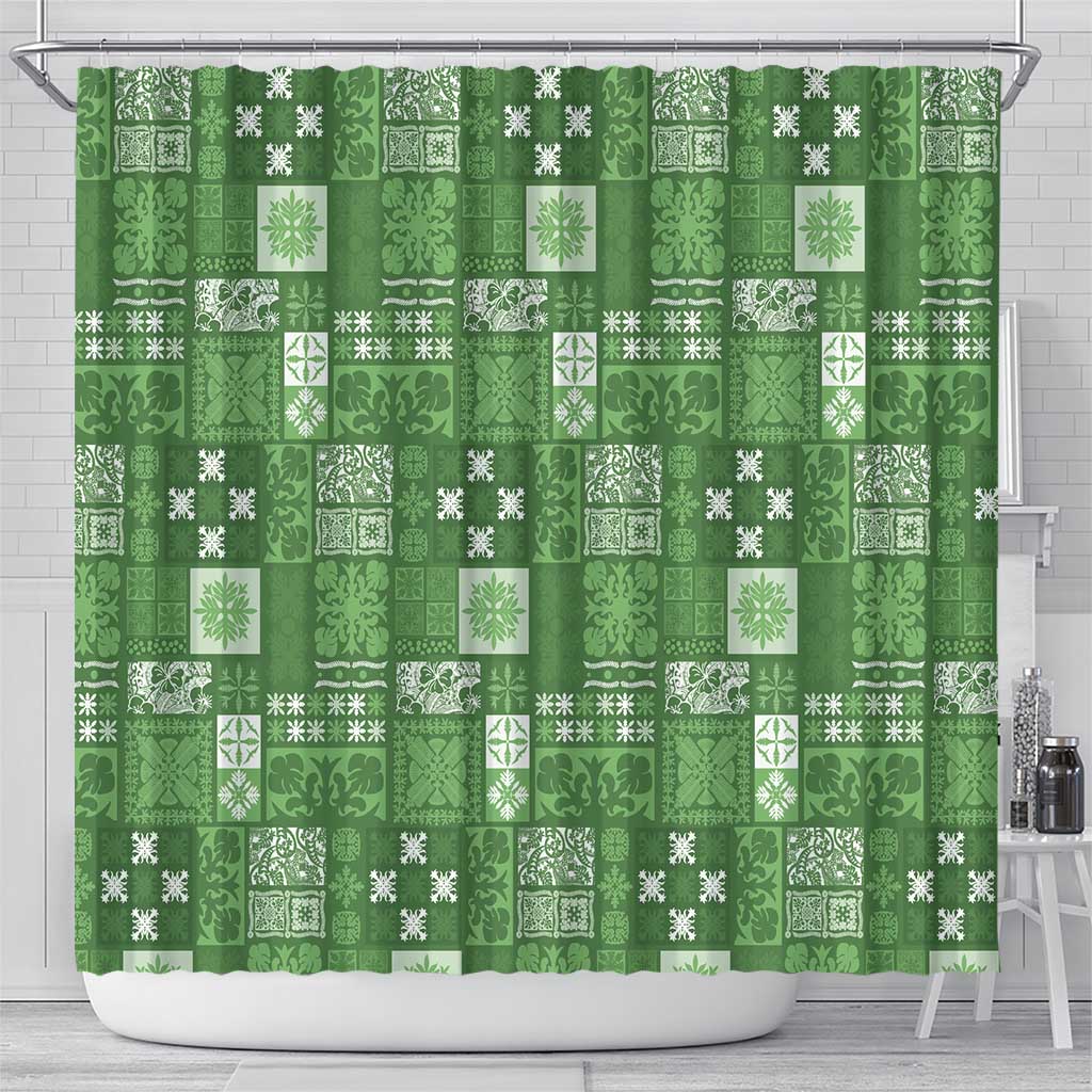Vintage Hawaiian Quilting Patterns Shower Curtain Green Style Tribal Fabric Patchwork - Polynesian Pride