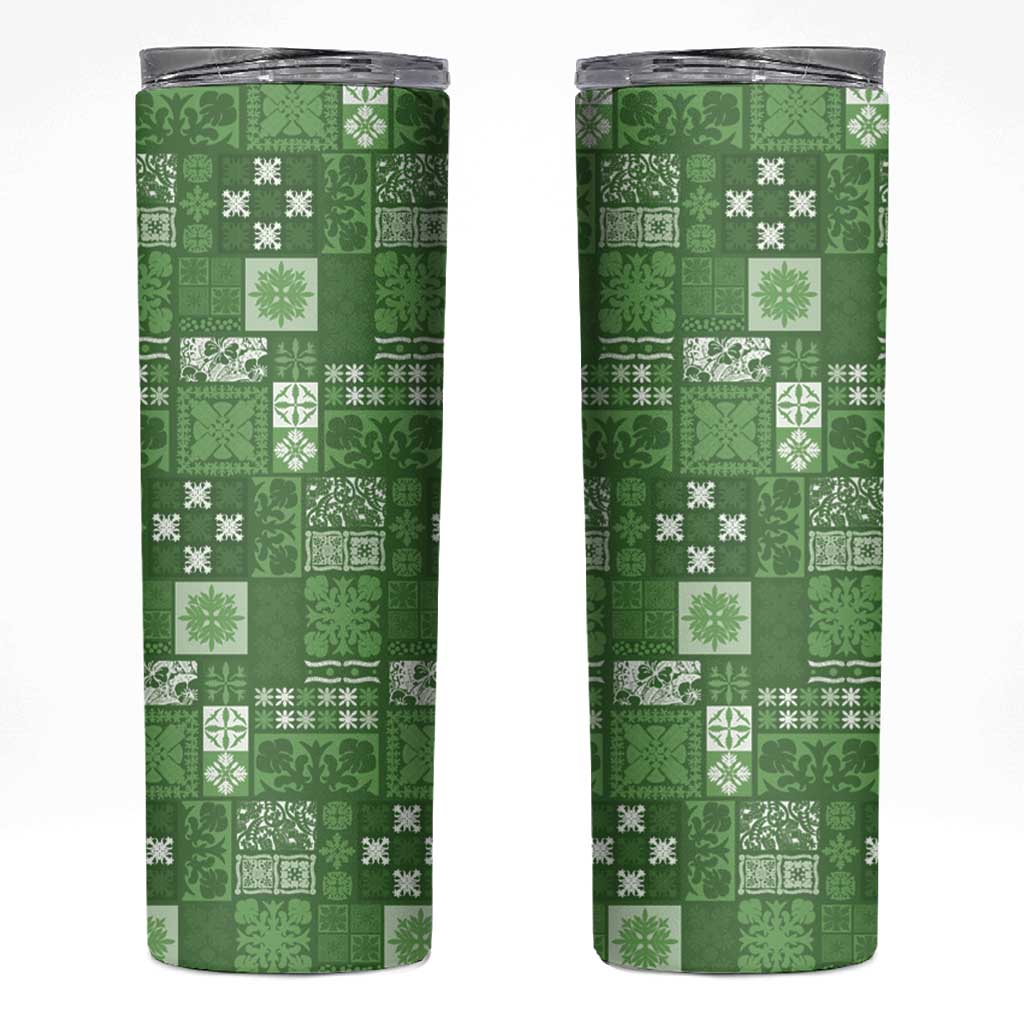 Vintage Hawaiian Quilting Patterns Skinny Tumbler Green Style Tribal Fabric Patchwork - Polynesian Pride