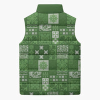 Vintage Hawaiian Quilting Patterns Sleeveless Puffer Jacket Green Style Tribal Fabric Patchwork - Polynesian Pride