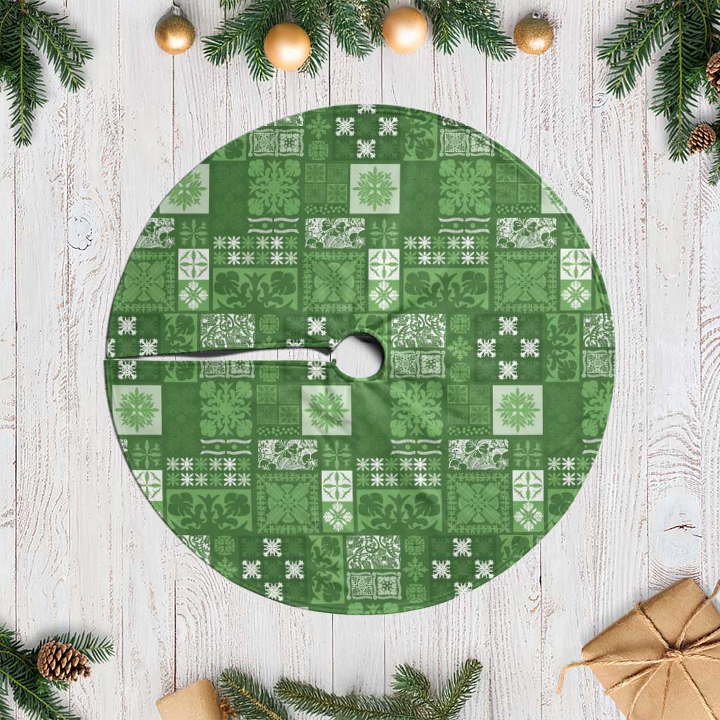 Vintage Hawaiian Quilting Patterns Tree Skirt Green Style Tribal Fabric Patchwork - Polynesian Pride