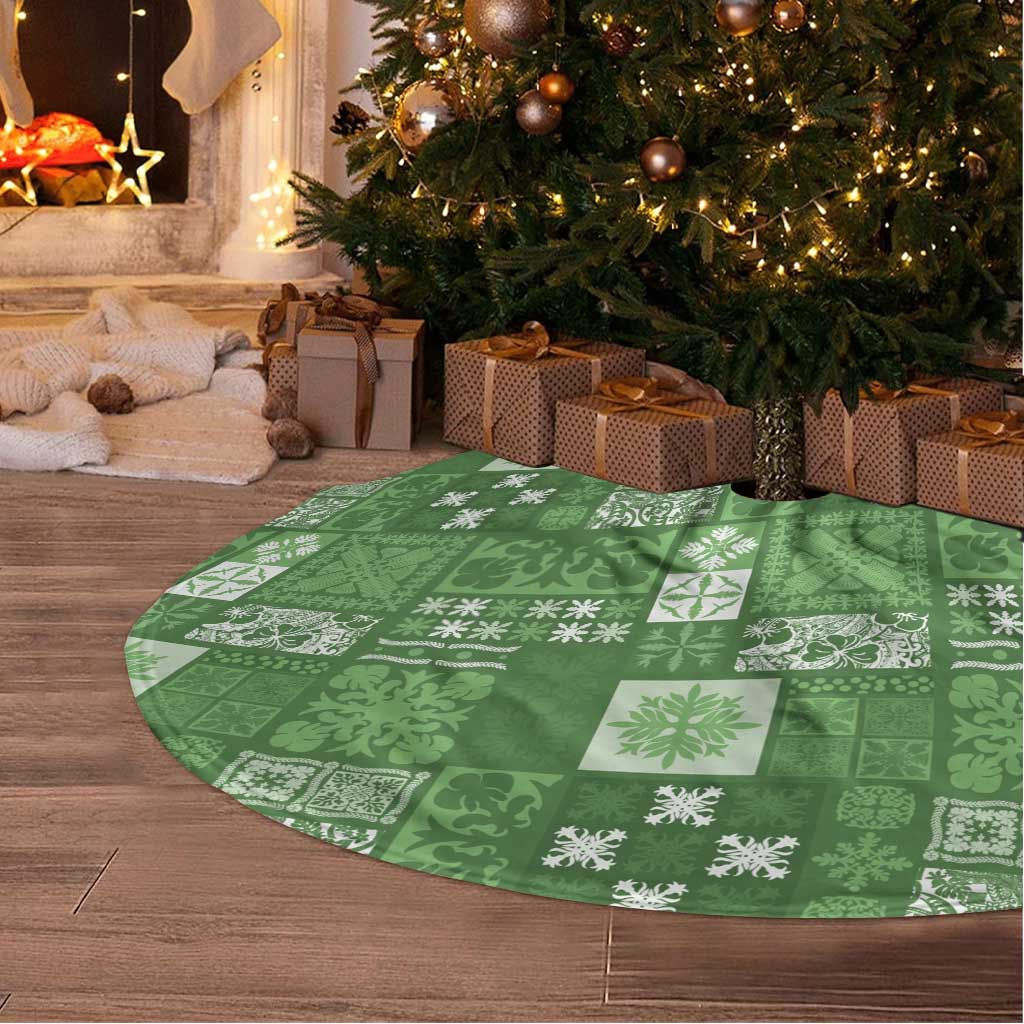 Vintage Hawaiian Quilting Patterns Tree Skirt Green Style Tribal Fabric Patchwork - Polynesian Pride