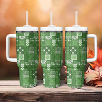 Vintage Hawaiian Quilting Patterns Tumbler With Handle Green Style Tribal Fabric Patchwork - Polynesian Pride
