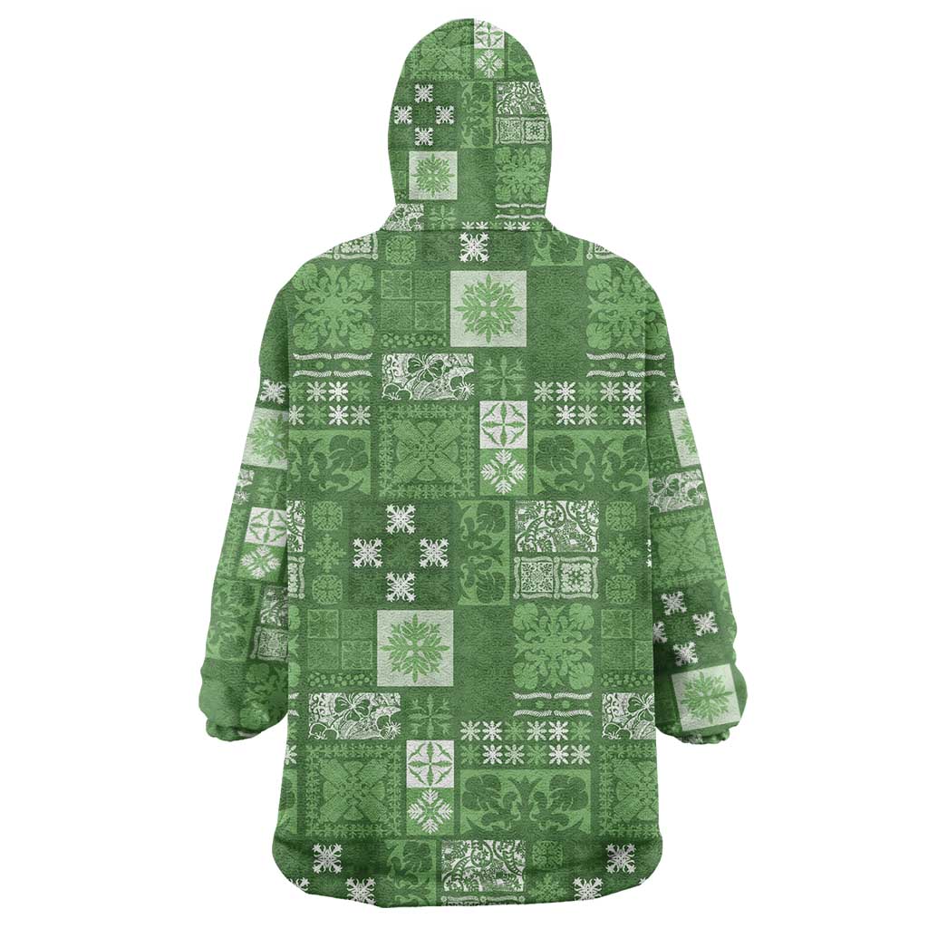 Vintage Hawaiian Quilting Patterns Wearable Blanket Hoodie Green Style Tribal Fabric Patchwork - Polynesian Pride