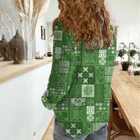 Vintage Hawaiian Quilting Patterns Women Casual Shirt Green Style Tribal Fabric Patchwork - Polynesian Pride