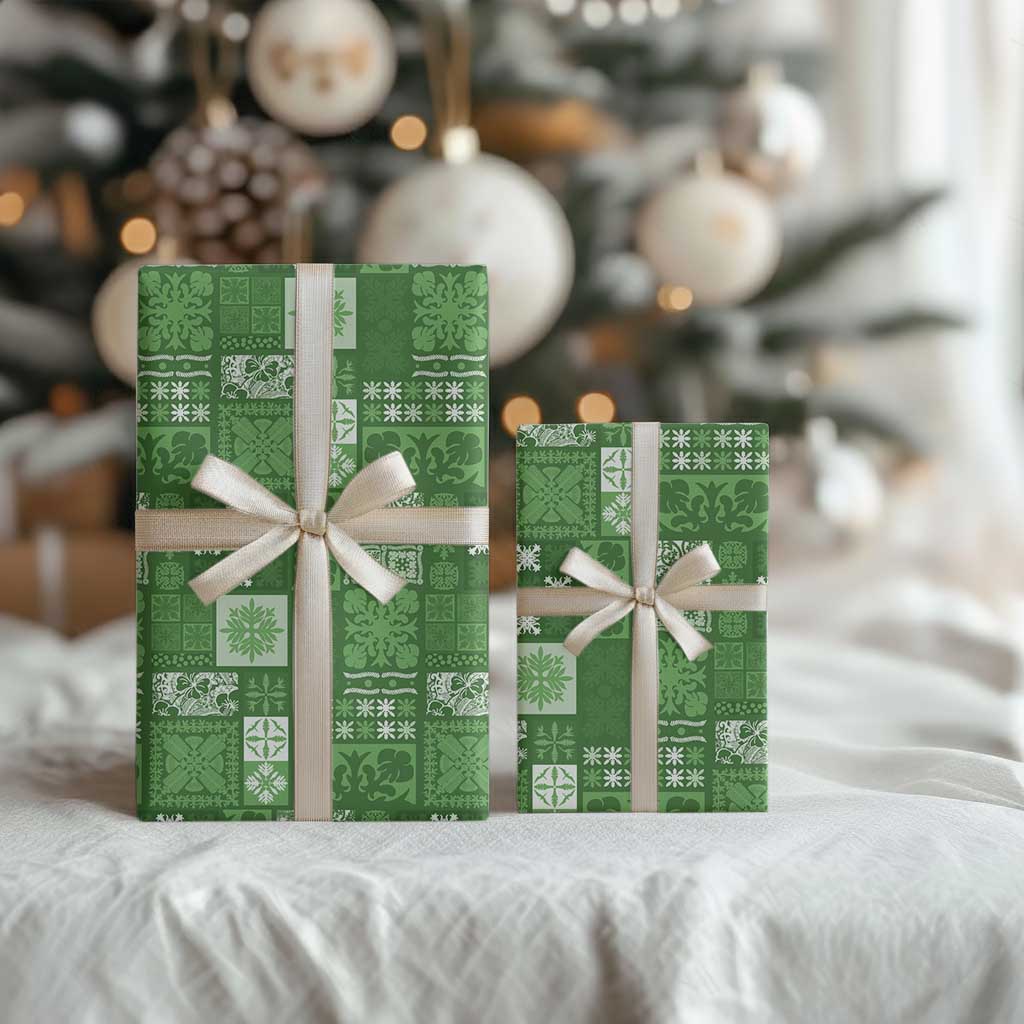 Vintage Hawaiian Quilting Patterns Wrapping Paper Green Style Tribal Fabric Patchwork - Polynesian Pride