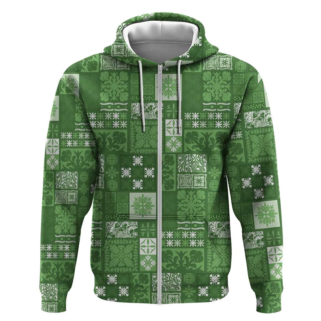 Vintage Hawaiian Quilting Patterns Zip Hoodie Green Style Tribal Fabric Patchwork - Polynesian Pride