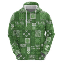 Vintage Hawaiian Quilting Patterns Zip Hoodie Green Style Tribal Fabric Patchwork - Polynesian Pride