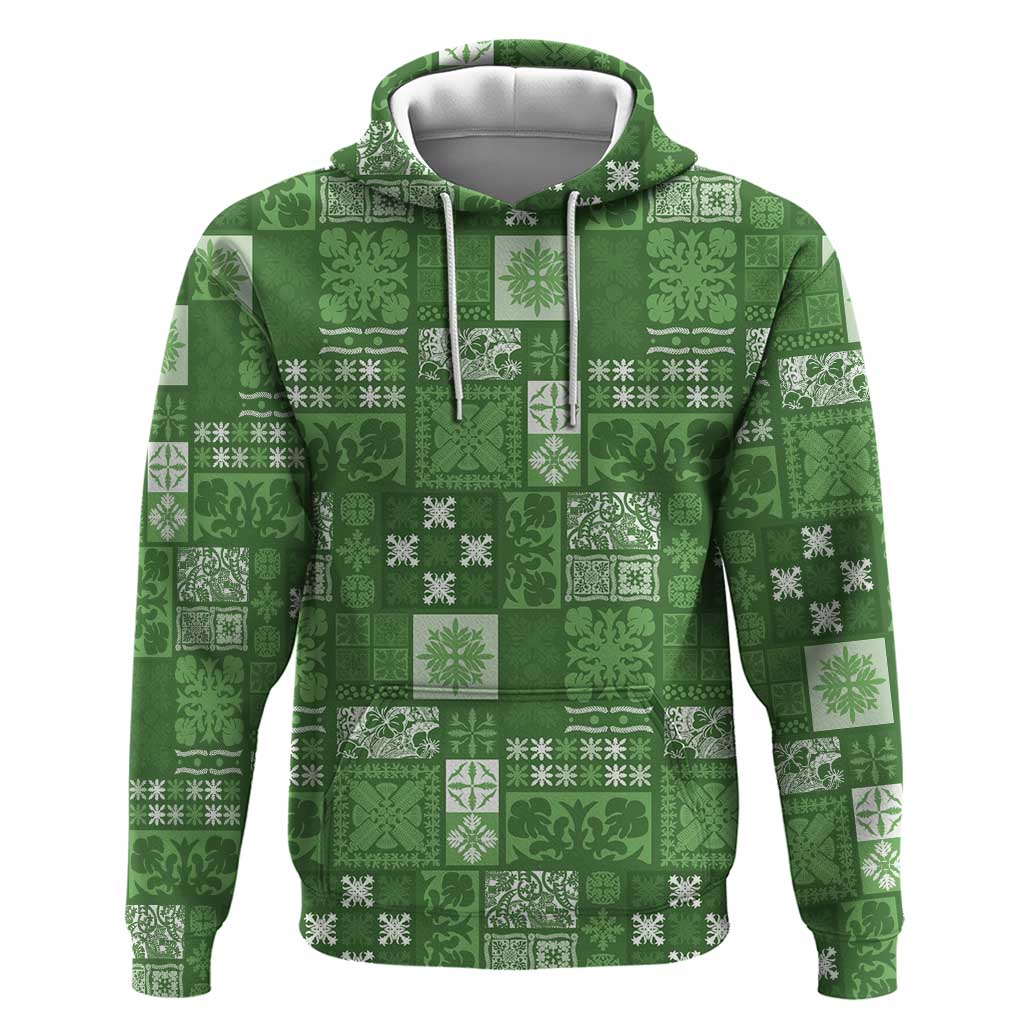 Vintage Hawaiian Quilting Patterns Zip Hoodie Green Style Tribal Fabric Patchwork - Polynesian Pride
