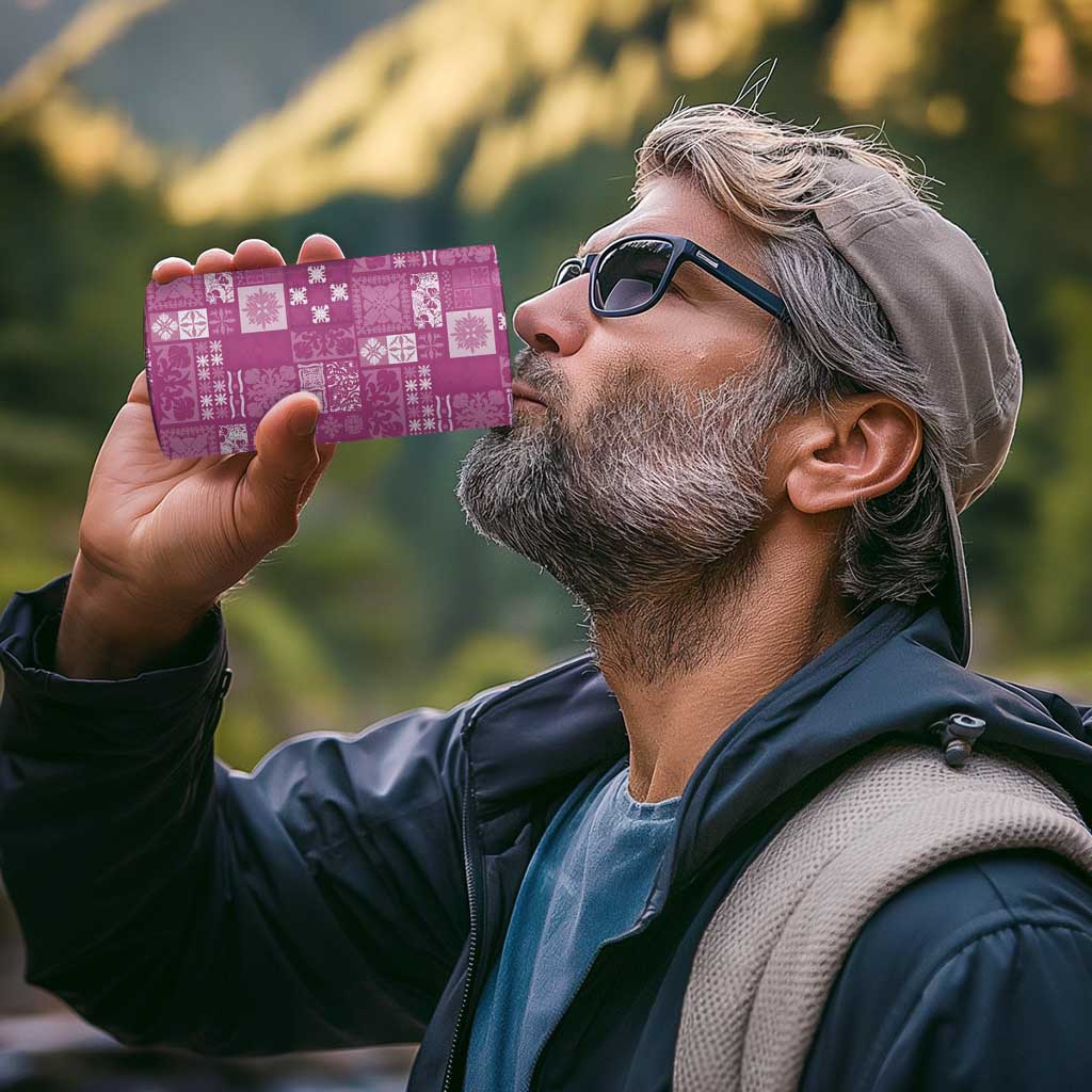 Vintage Hawaiian Quilting Patterns 4 in 1 Can Cooler Tumbler Pink Style Tribal Fabric Patchwork - Polynesian Pride