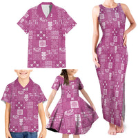 Vintage Hawaiian Quilting Patterns Family Matching Tank Maxi Dress and Hawaiian Shirt Pink Style Tribal Fabric Patchwork - Polynesian Pride
