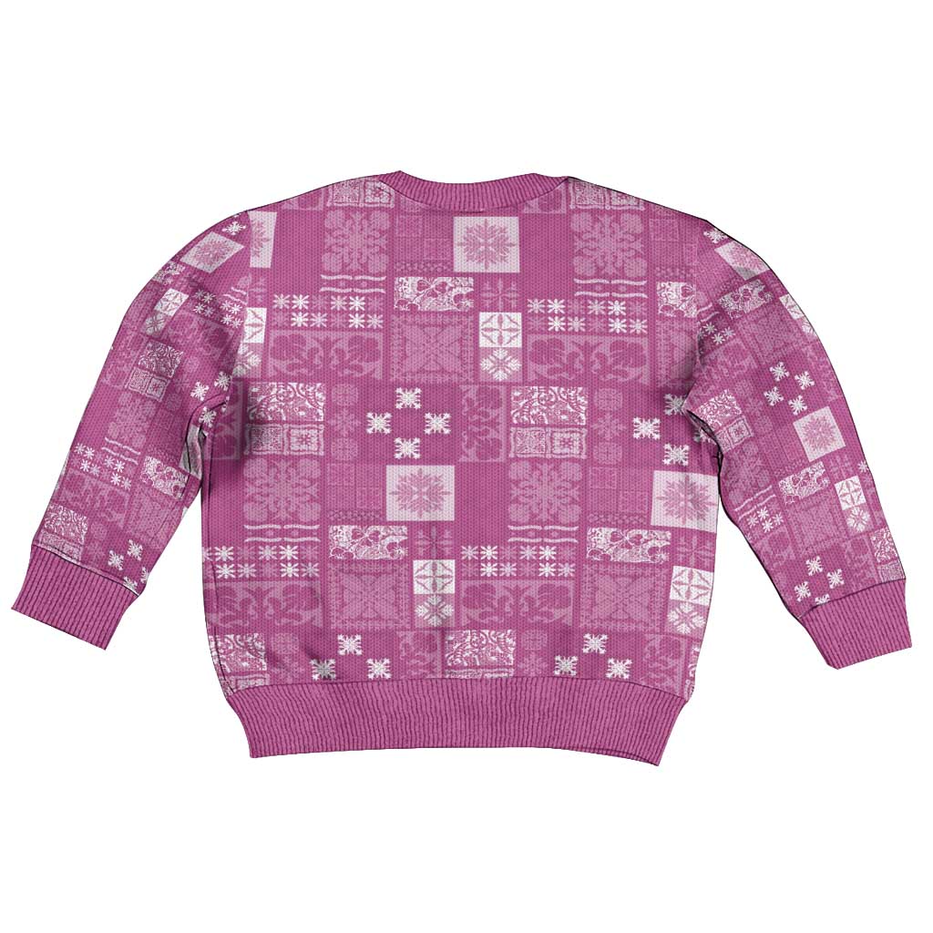 Vintage Hawaiian Quilting Patterns Kid Ugly Christmas Sweater Pink Style Tribal Fabric Patchwork - Polynesian Pride
