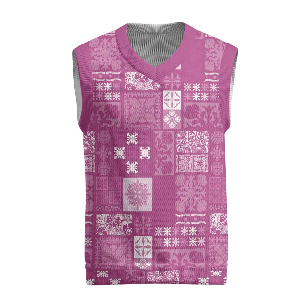 Vintage Hawaiian Quilting Patterns Christmas Knitted V-Neck Vest Pink Style Tribal Fabric Patchwork - Polynesian Pride