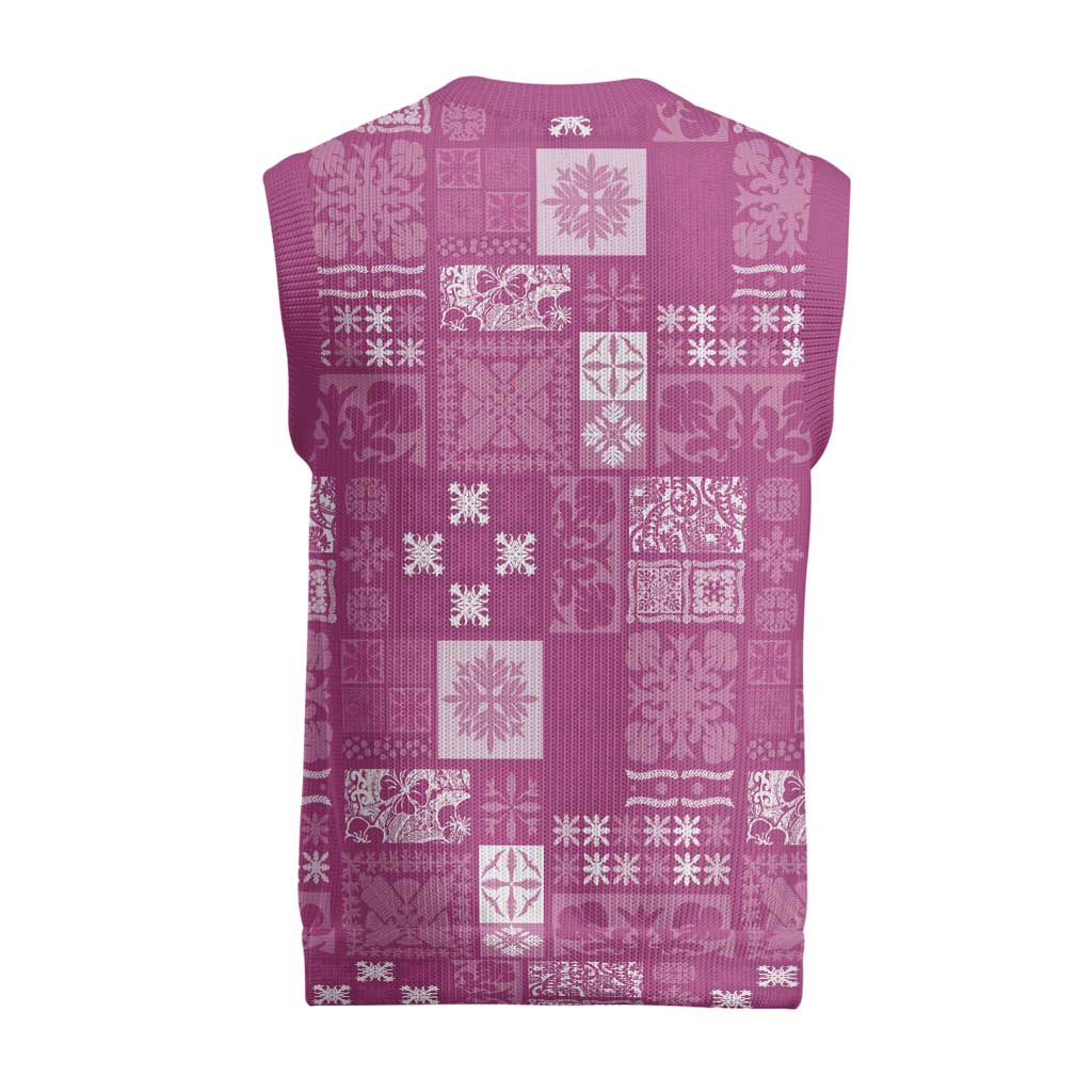 Vintage Hawaiian Quilting Patterns Christmas Knitted V-Neck Vest Pink Style Tribal Fabric Patchwork - Polynesian Pride