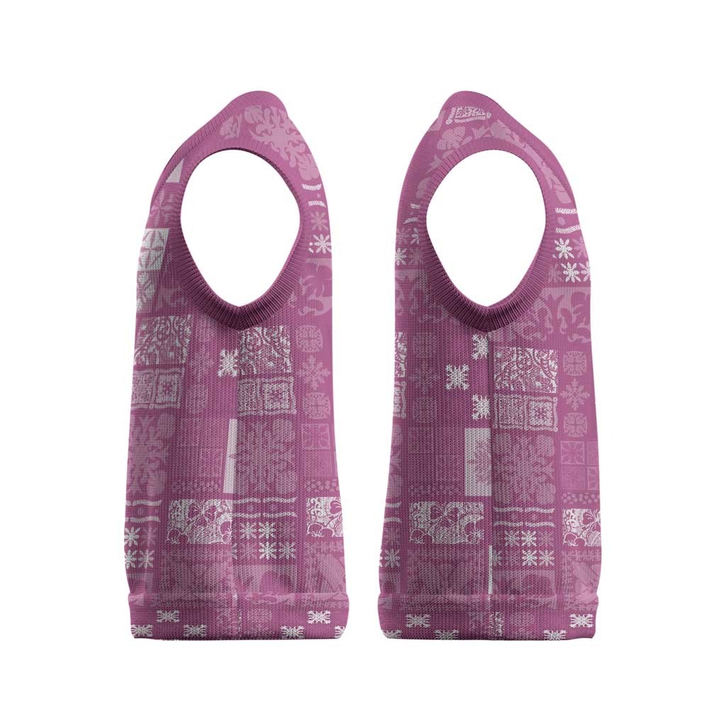 Vintage Hawaiian Quilting Patterns Christmas Knitted V-Neck Vest Pink Style Tribal Fabric Patchwork - Polynesian Pride