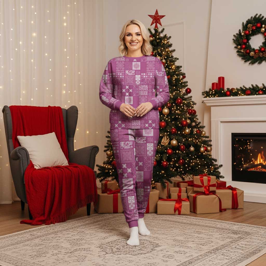 Vintage Hawaiian Quilting Patterns Christmas Pajama Set Pink Style Tribal Fabric Patchwork - Polynesian Pride