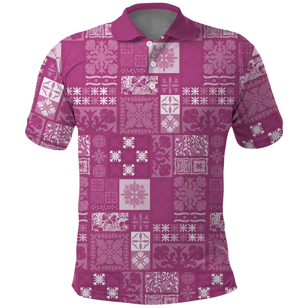 Vintage Hawaiian Quilting Patterns Polo Shirt Pink Style Tribal Fabric Patchwork - Polynesian Pride