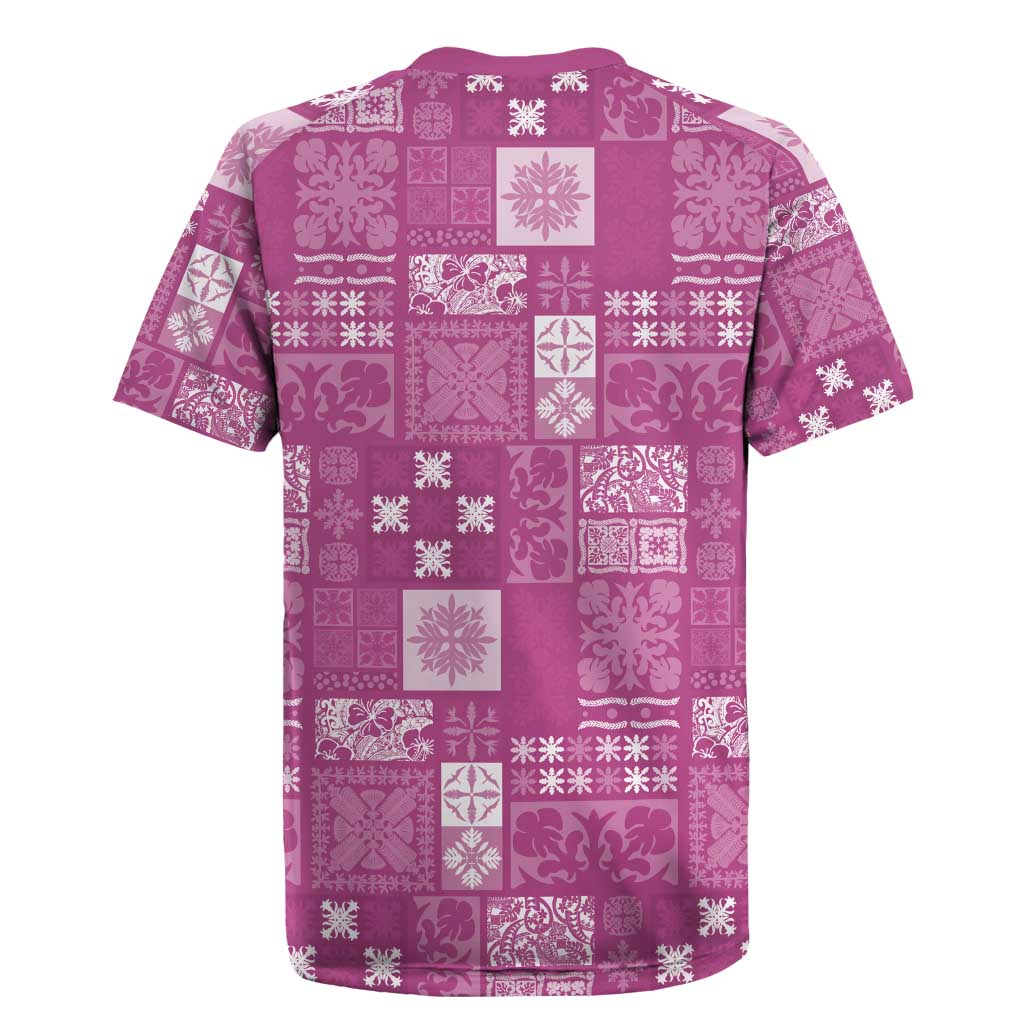 Vintage Hawaiian Quilting Patterns Rugby Jersey Pink Style Tribal Fabric Patchwork - Polynesian Pride