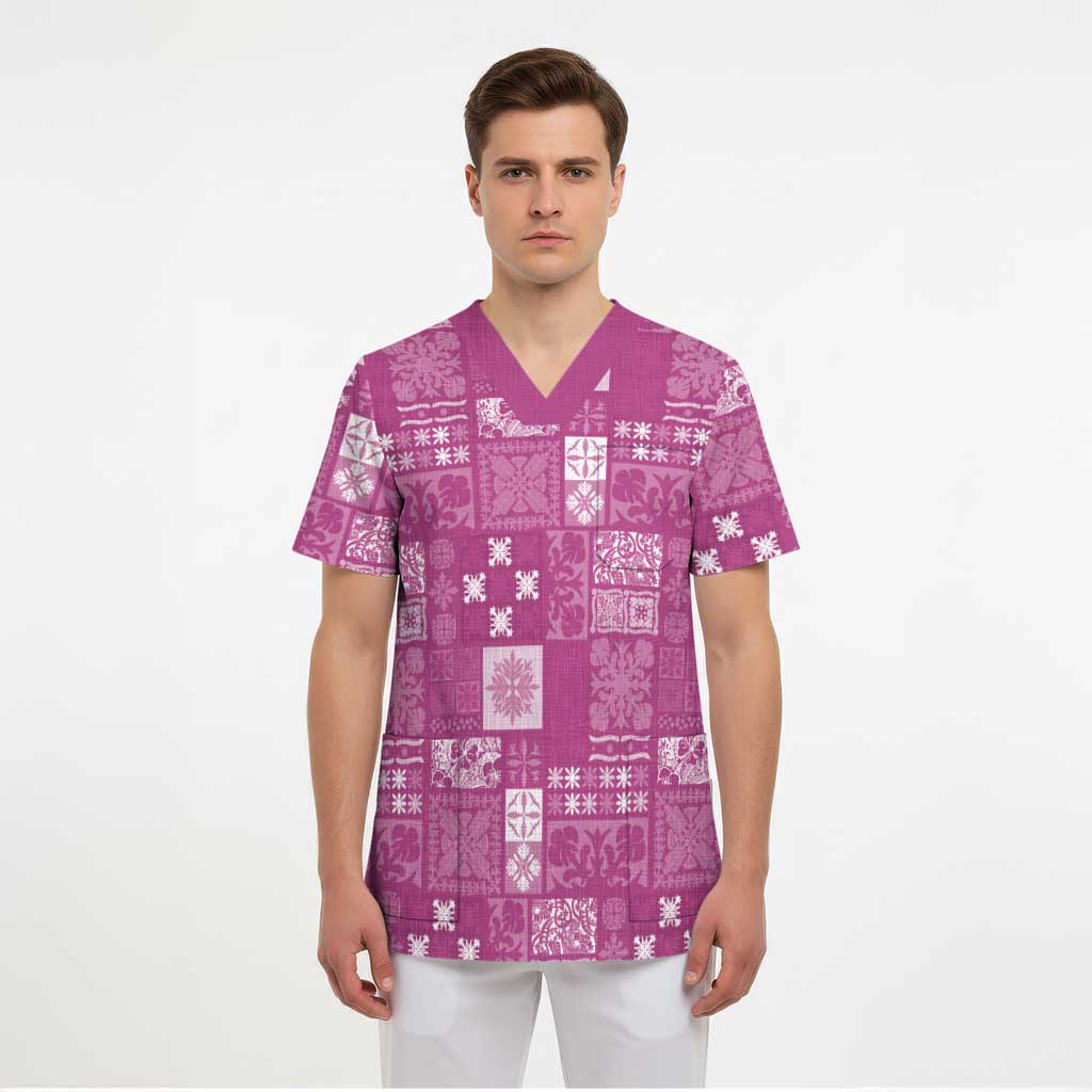 Vintage Hawaiian Quilting Patterns Scrub Top Pink Style Tribal Fabric Patchwork - Polynesian Pride