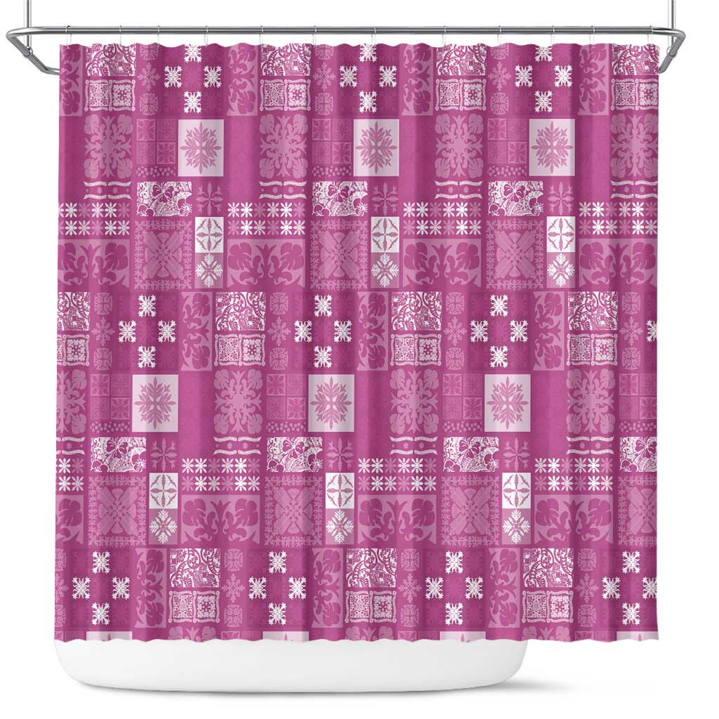 Vintage Hawaiian Quilting Patterns Shower Curtain Pink Style Tribal Fabric Patchwork - Polynesian Pride