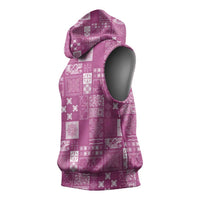 Vintage Hawaiian Quilting Patterns Sleeveless Hoodie Pink Style Tribal Fabric Patchwork - Polynesian Pride