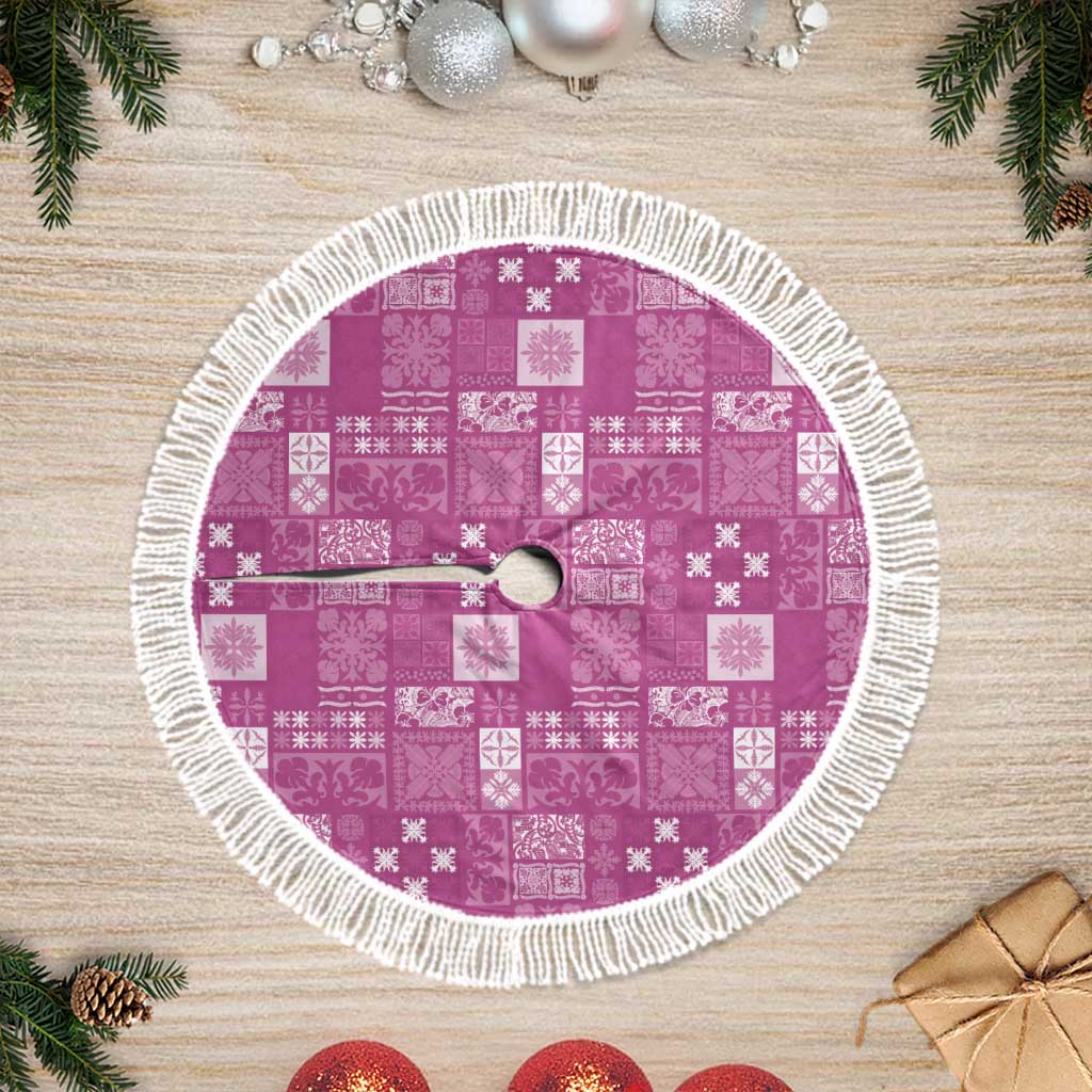 Vintage Hawaiian Quilting Patterns Tree Skirt Pink Style Tribal Fabric Patchwork - Polynesian Pride
