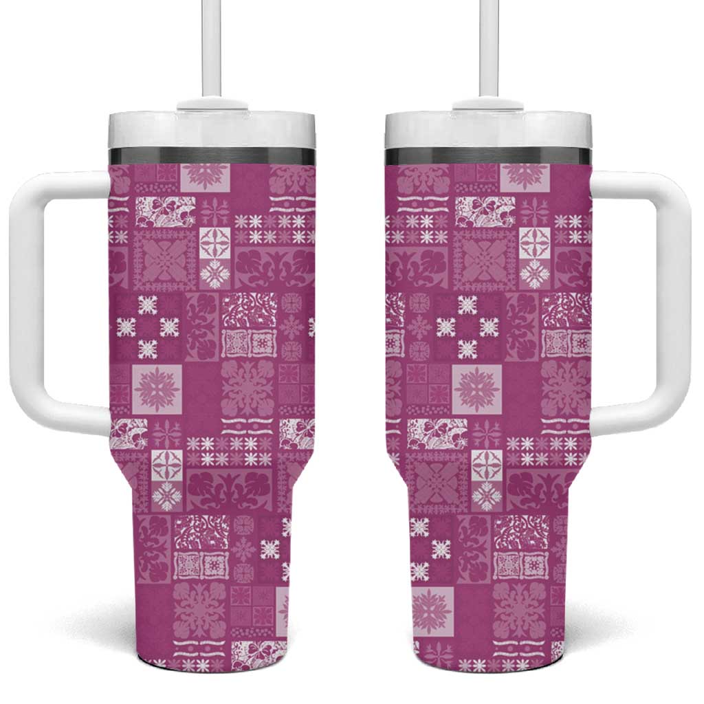 Vintage Hawaiian Quilting Patterns Tumbler With Handle Pink Style Tribal Fabric Patchwork - Polynesian Pride