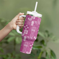 Vintage Hawaiian Quilting Patterns Tumbler With Handle Pink Style Tribal Fabric Patchwork - Polynesian Pride
