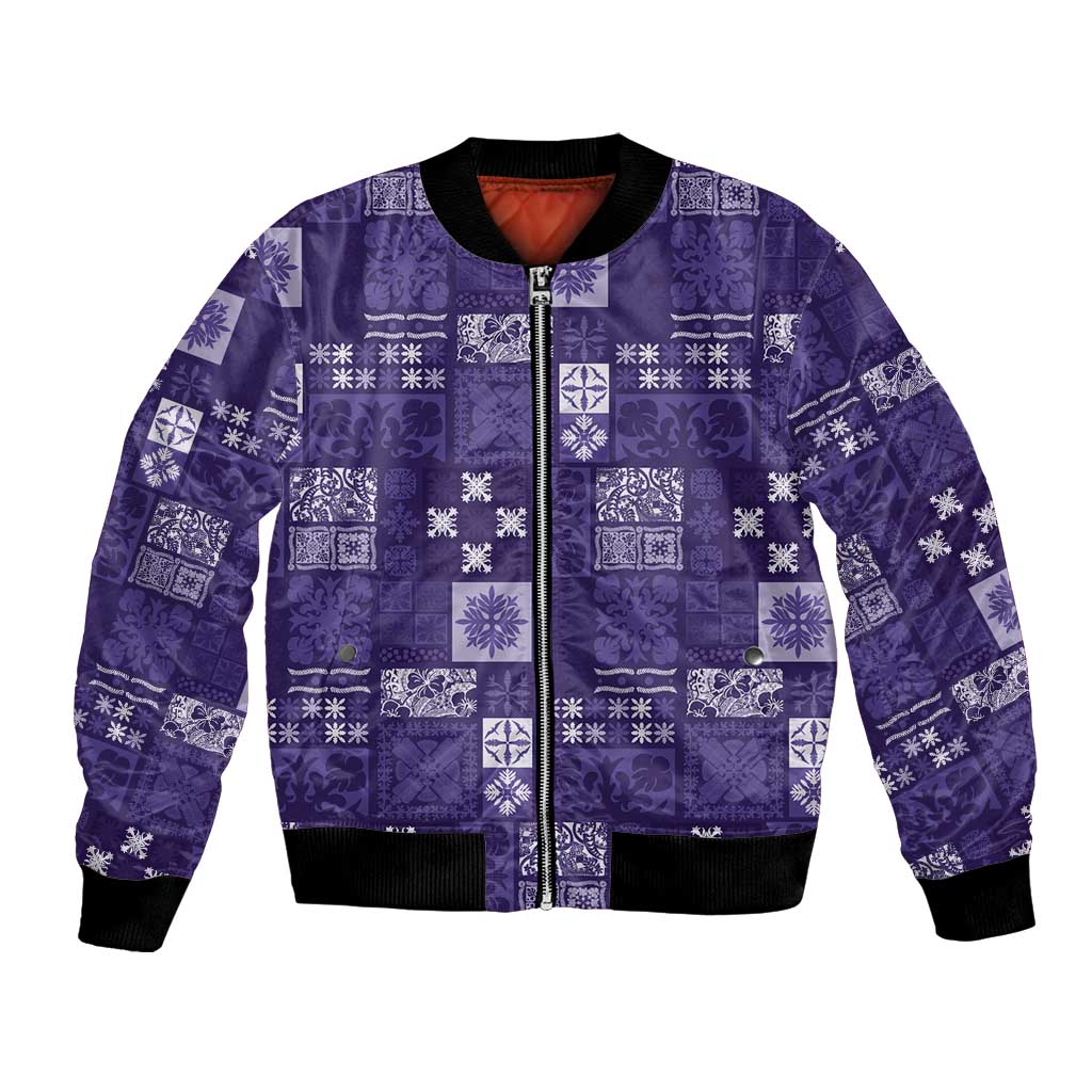 Vintage Hawaiian Quilting Patterns Bomber Jacket Purple Style Tribal Fabric Patchwork - Polynesian Pride