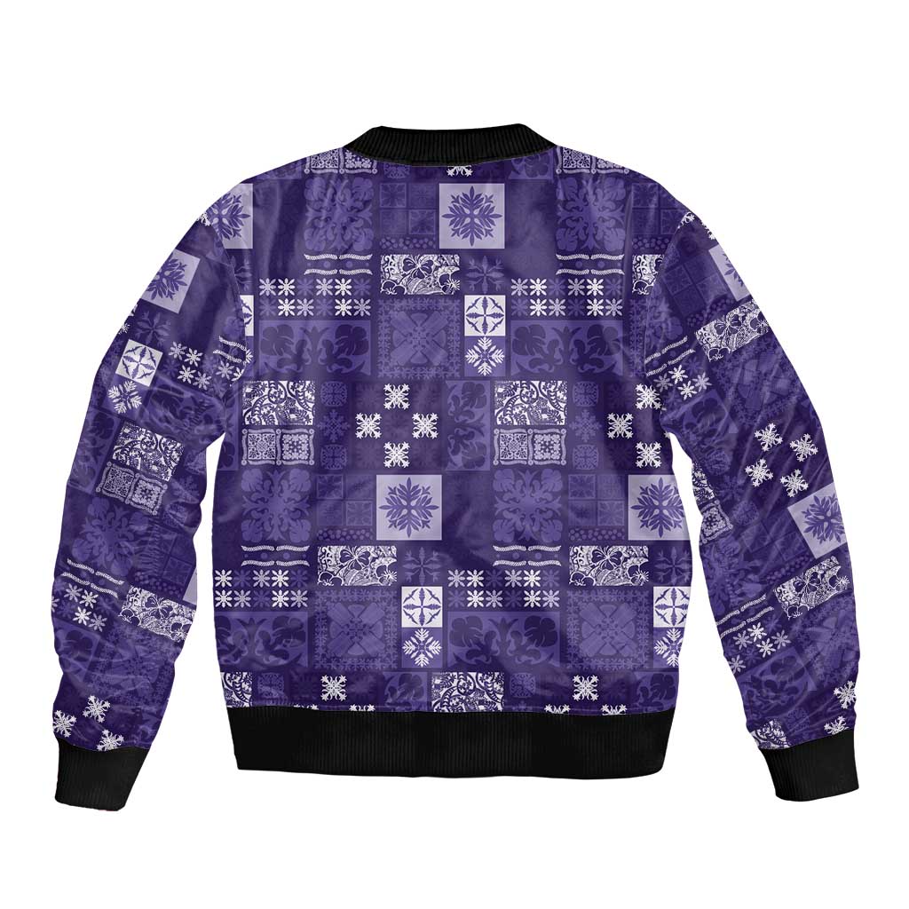 Vintage Hawaiian Quilting Patterns Bomber Jacket Purple Style Tribal Fabric Patchwork - Polynesian Pride
