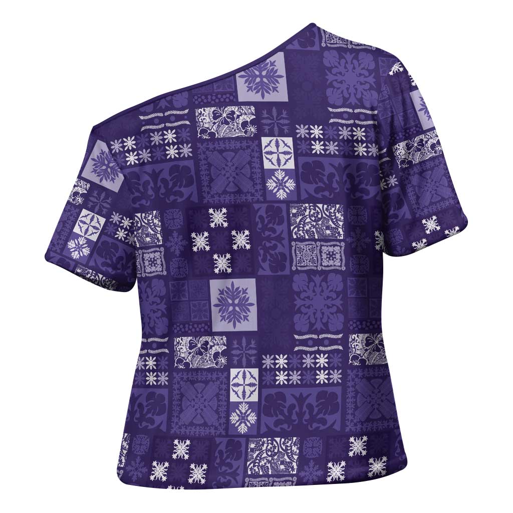 Vintage Hawaiian Quilting Patterns Cross Shoulder Shirt Purple Style Tribal Fabric Patchwork - Polynesian Pride