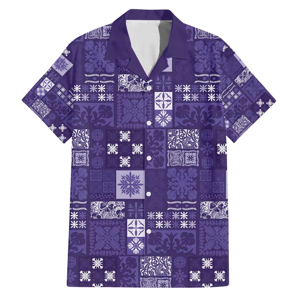 Vintage Hawaiian Quilting Patterns Family Matching Mermaid Dress and Hawaiian Shirt Purple Style Tribal Fabric Patchwork - Polynesian Pride
