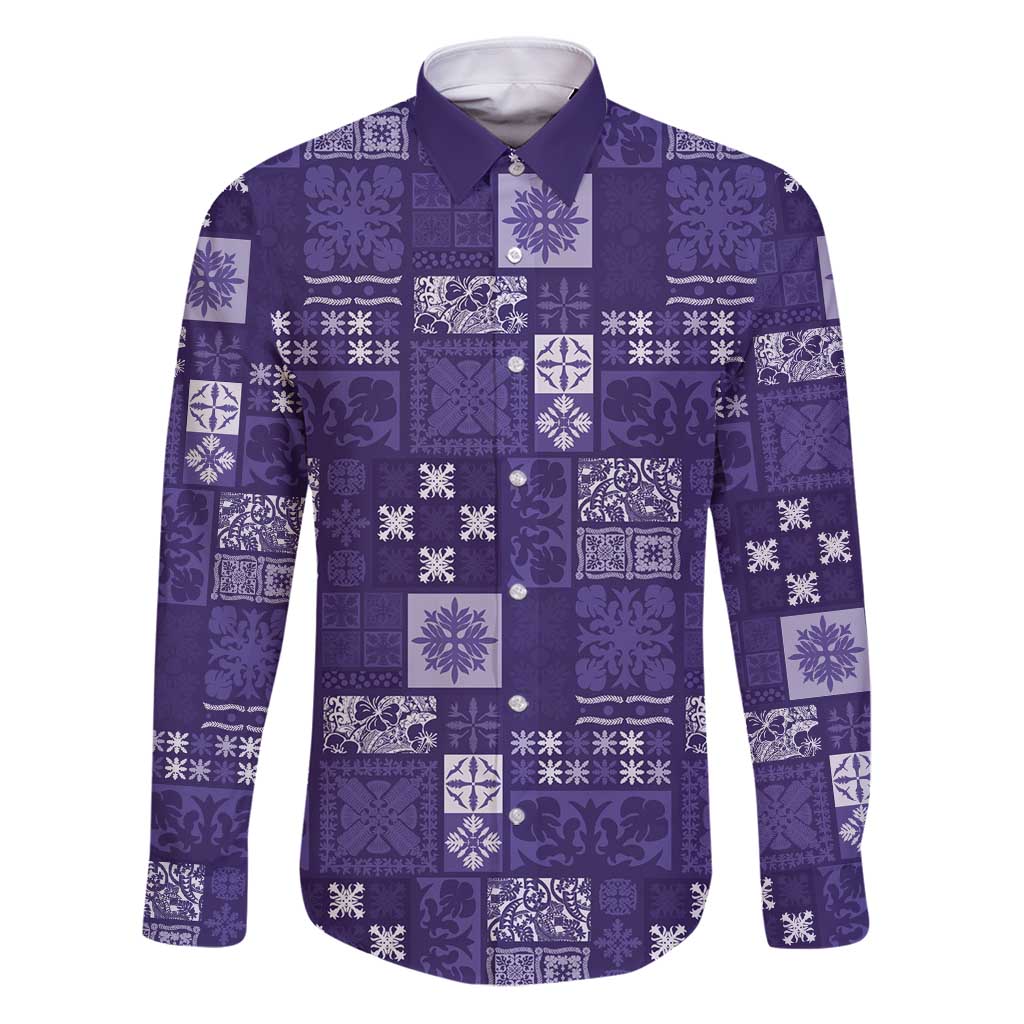 Vintage Hawaiian Quilting Patterns Family Matching Puletasi and Hawaiian Shirt Purple Style Tribal Fabric Patchwork - Polynesian Pride
