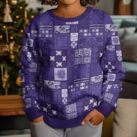 Vintage Hawaiian Quilting Patterns Kid Ugly Christmas Sweater Purple Style Tribal Fabric Patchwork - Polynesian Pride