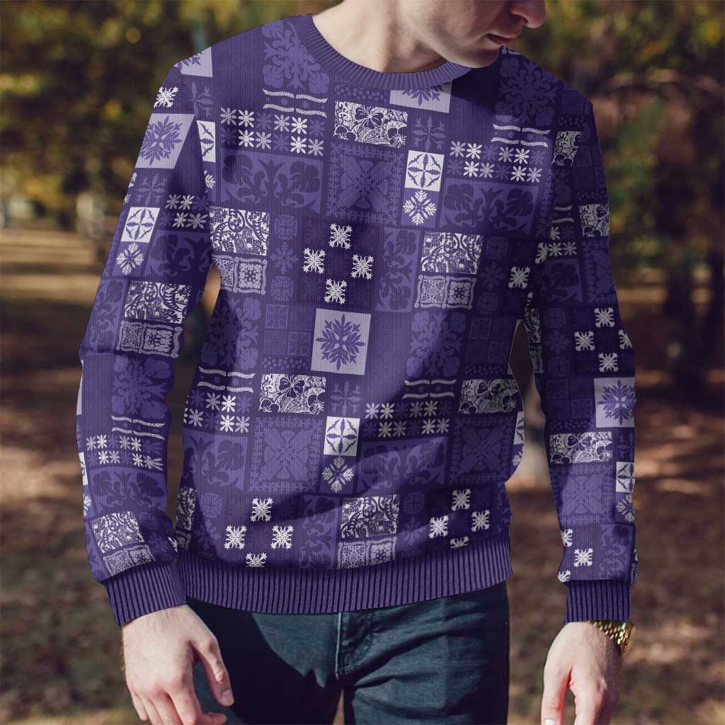 Vintage Hawaiian Quilting Patterns Ugly Christmas Sweater Purple Style Tribal Fabric Patchwork - Polynesian Pride