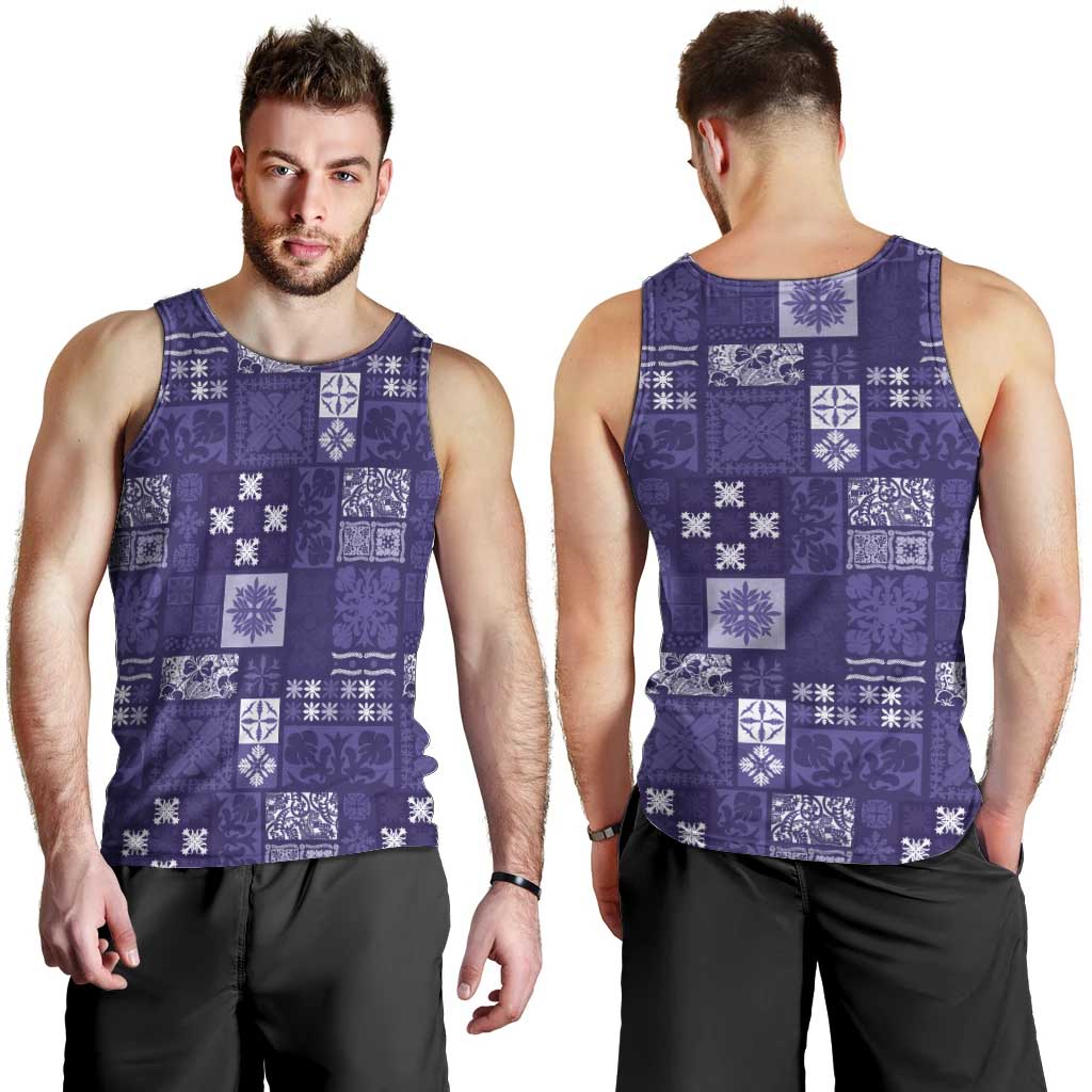 Vintage Hawaiian Quilting Patterns Men Tank Top Purple Style Tribal Fabric Patchwork - Polynesian Pride