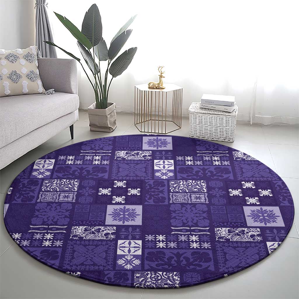 Vintage Hawaiian Quilting Patterns Round Carpet Purple Style Tribal Fabric Patchwork - Polynesian Pride