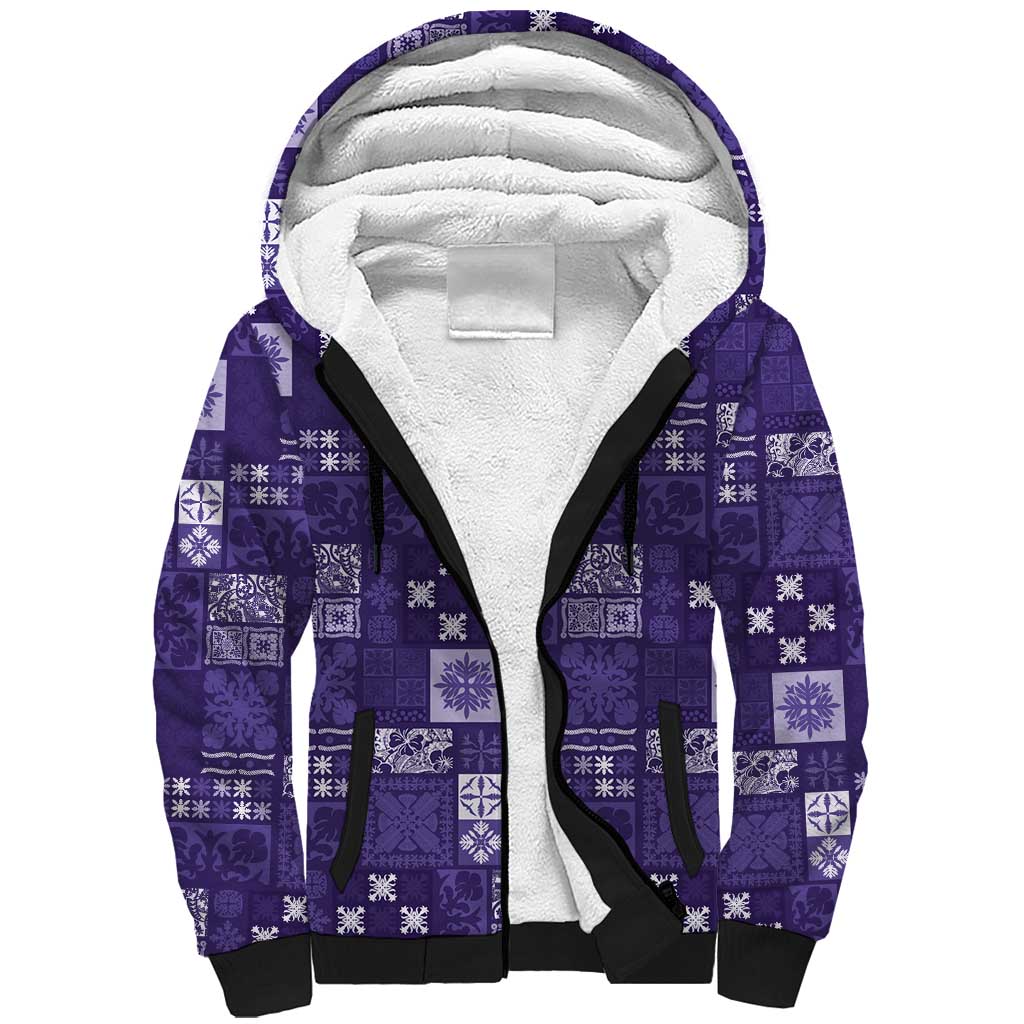 Vintage Hawaiian Quilting Patterns Sherpa Hoodie Purple Style Tribal Fabric Patchwork - Polynesian Pride