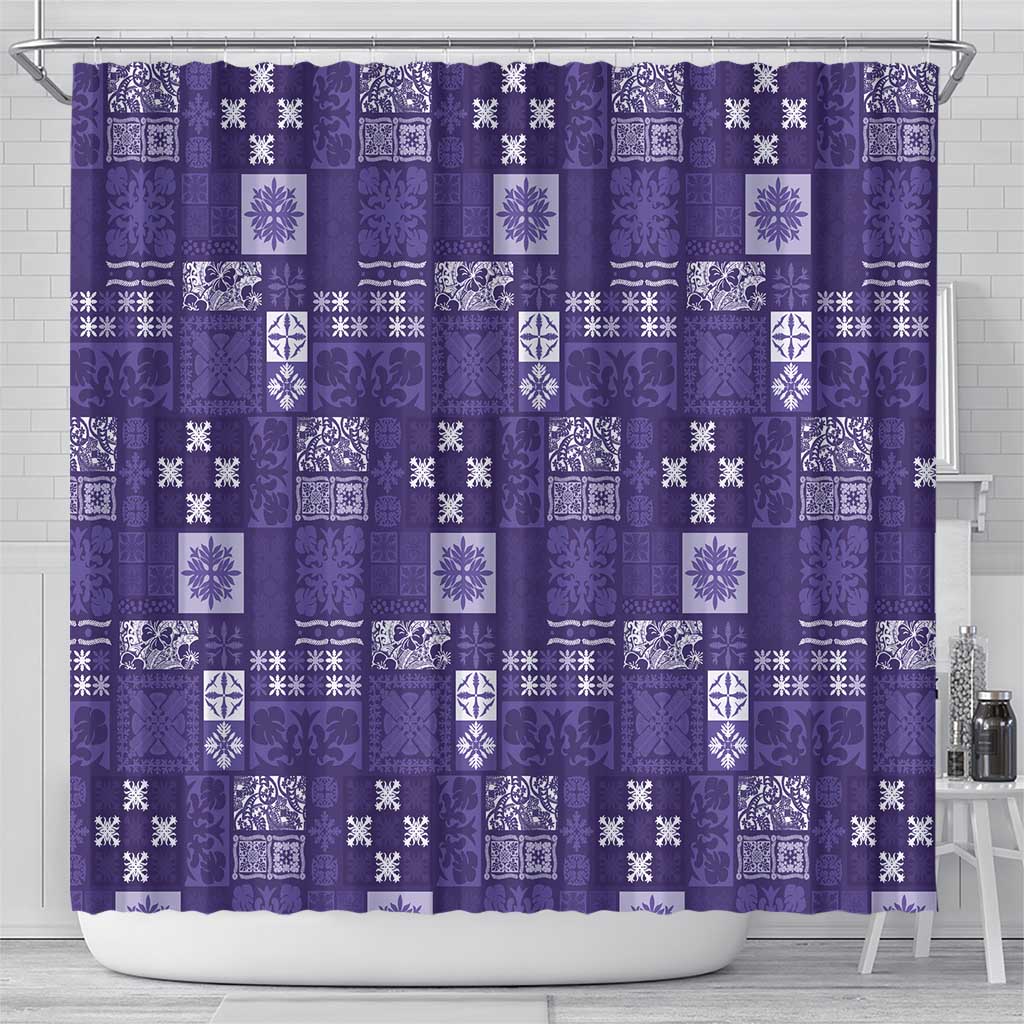 Vintage Hawaiian Quilting Patterns Shower Curtain Purple Style Tribal Fabric Patchwork - Polynesian Pride