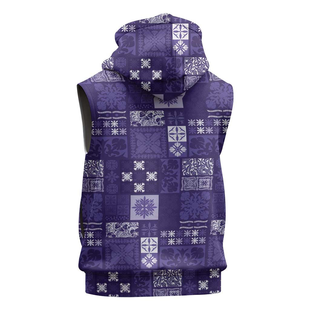 Vintage Hawaiian Quilting Patterns Sleeveless Zip Hoodie Purple Style Tribal Fabric Patchwork - Polynesian Pride