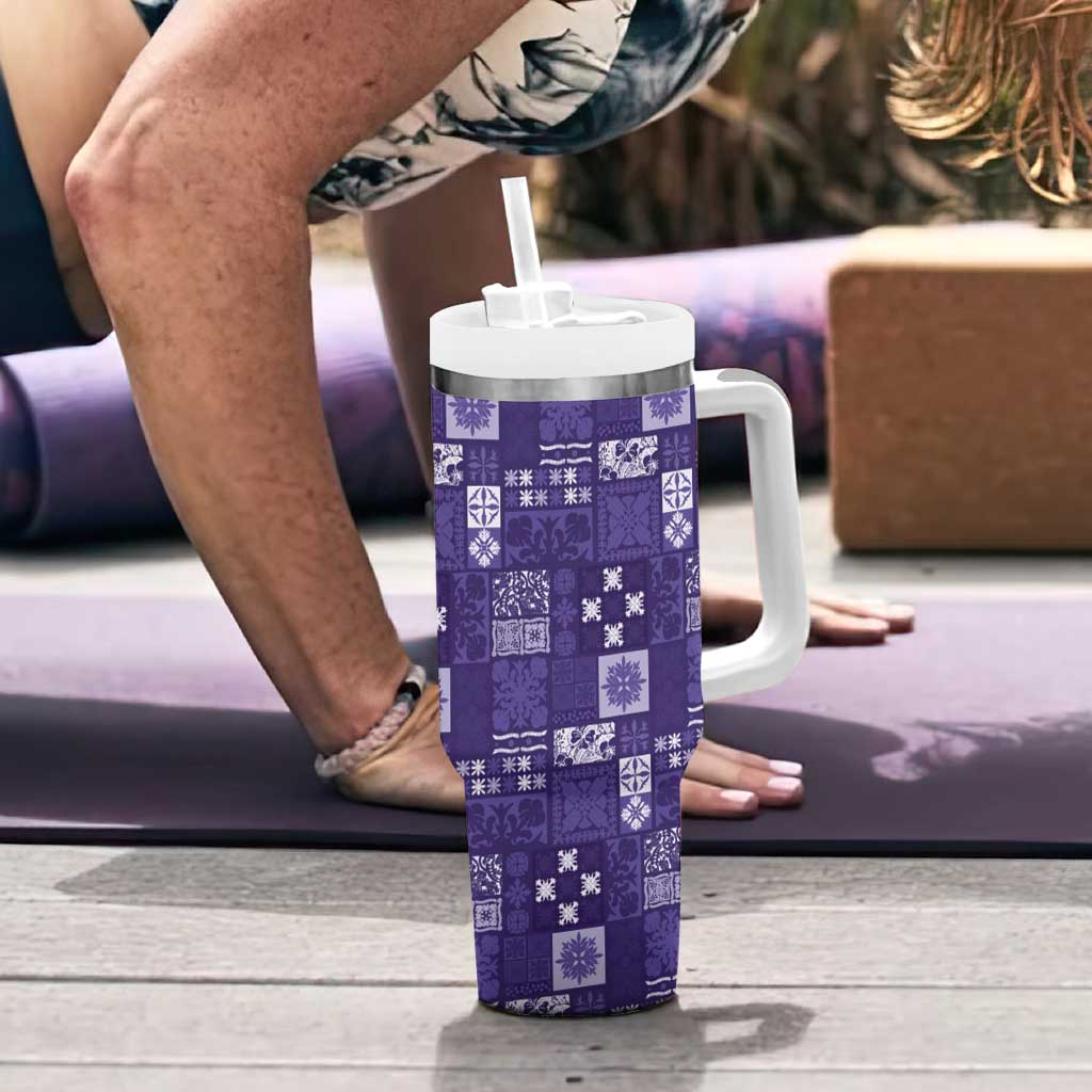Vintage Hawaiian Quilting Patterns Tumbler With Handle Purple Style Tribal Fabric Patchwork - Polynesian Pride