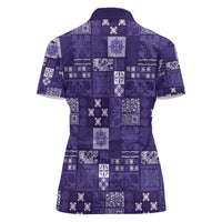 Vintage Hawaiian Quilting Patterns Women Polo Shirt Purple Style Tribal Fabric Patchwork - Polynesian Pride