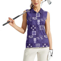 Vintage Hawaiian Quilting Patterns Women Sleeveless Polo Shirt Purple Style Tribal Fabric Patchwork - Polynesian Pride