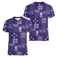 Vintage Hawaiian Quilting Patterns Women V-Neck T-Shirt Purple Style Tribal Fabric Patchwork - Polynesian Pride
