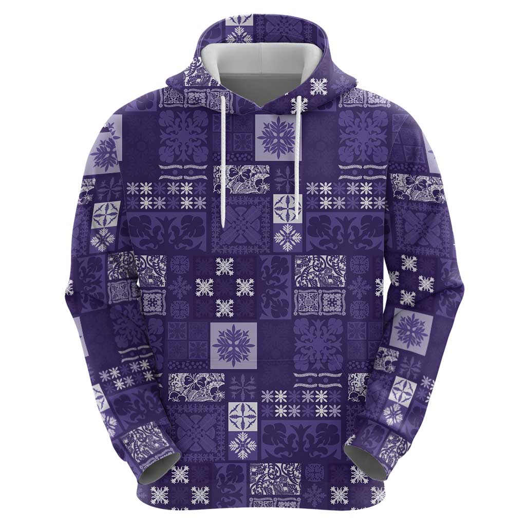 Vintage Hawaiian Quilting Patterns Zip Hoodie Purple Style Tribal Fabric Patchwork - Polynesian Pride