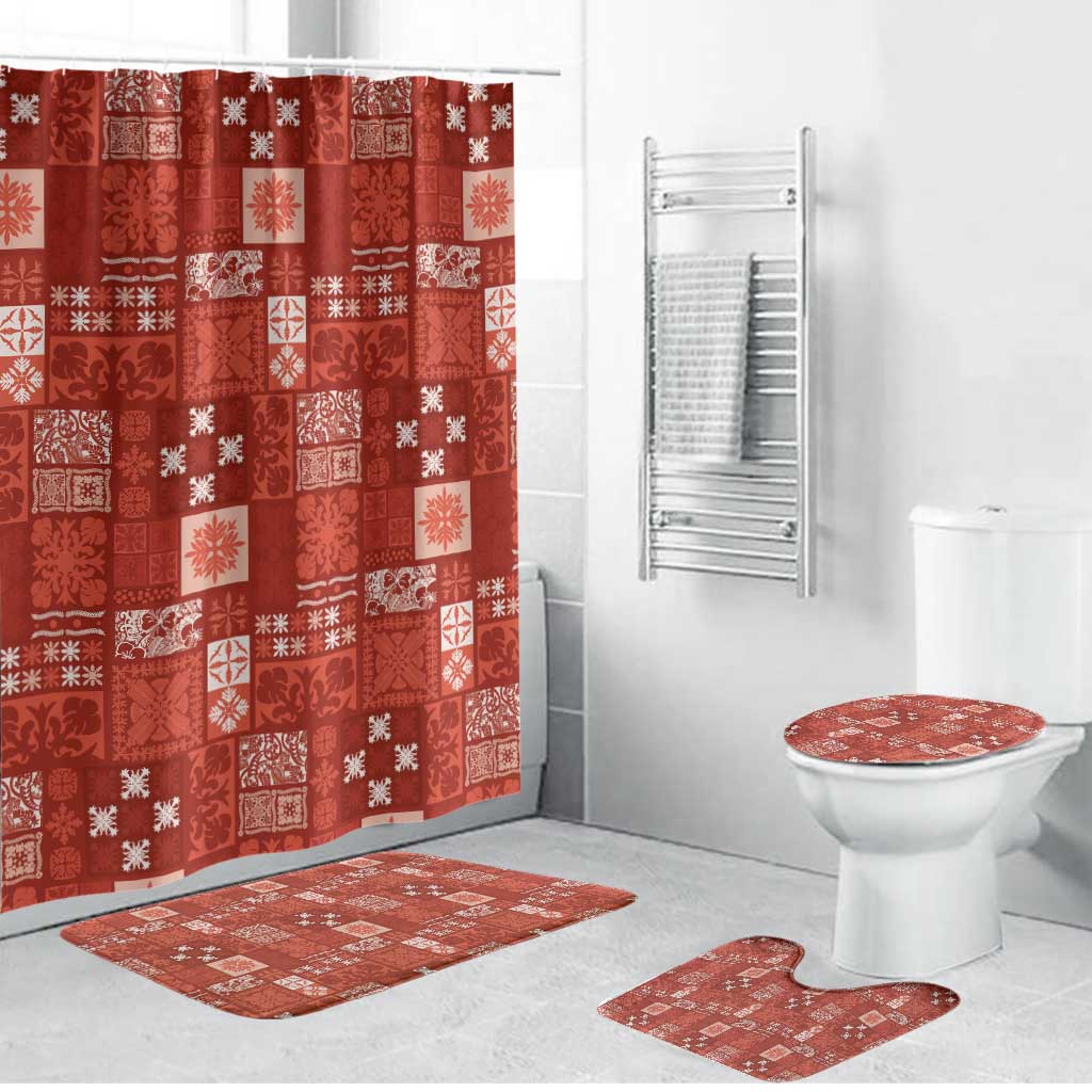 Vintage Hawaiian Quilting Patterns Bathroom Set Red Style Tribal Fabric Patchwork - Polynesian Pride