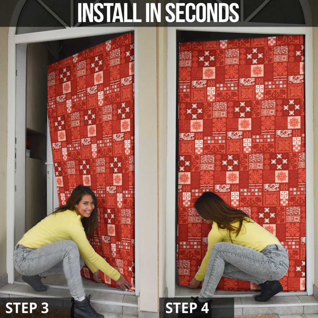 Vintage Hawaiian Quilting Patterns Door Cover Red Style Tribal Fabric Patchwork - Polynesian Pride