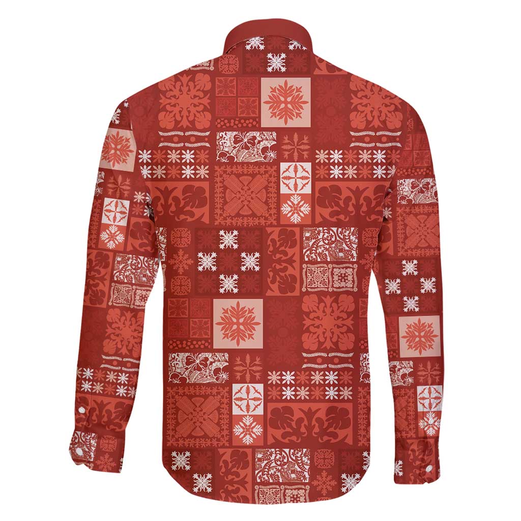 Vintage Hawaiian Quilting Patterns Family Matching Short Sleeve Bodycon Dress and Hawaiian Shirt Red Style Tribal Fabric Patchwork - Polynesian Pride