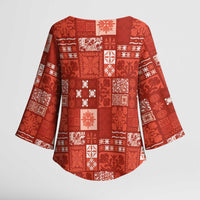 Vintage Hawaiian Quilting Patterns Kimono Sleeve Blouse Red Style Tribal Fabric Patchwork - Polynesian Pride
