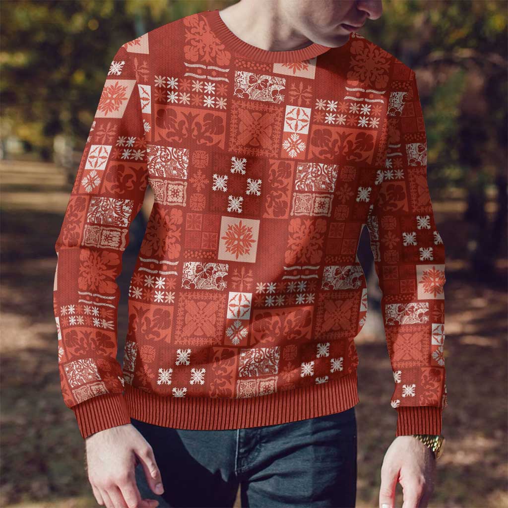 Vintage Hawaiian Quilting Patterns Ugly Christmas Sweater Red Style Tribal Fabric Patchwork - Polynesian Pride